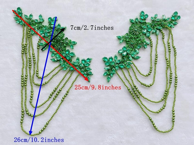 wtbvn 1 Pair Beaded Rhinestones Applique Embellishment for Clothes Epaulettes Shoulder Patches Sew-on Diamond Sequin Tassels Applique for Wedding Dress DIY Accessories 9.8X10.2inches (Clear AB) - Image 5